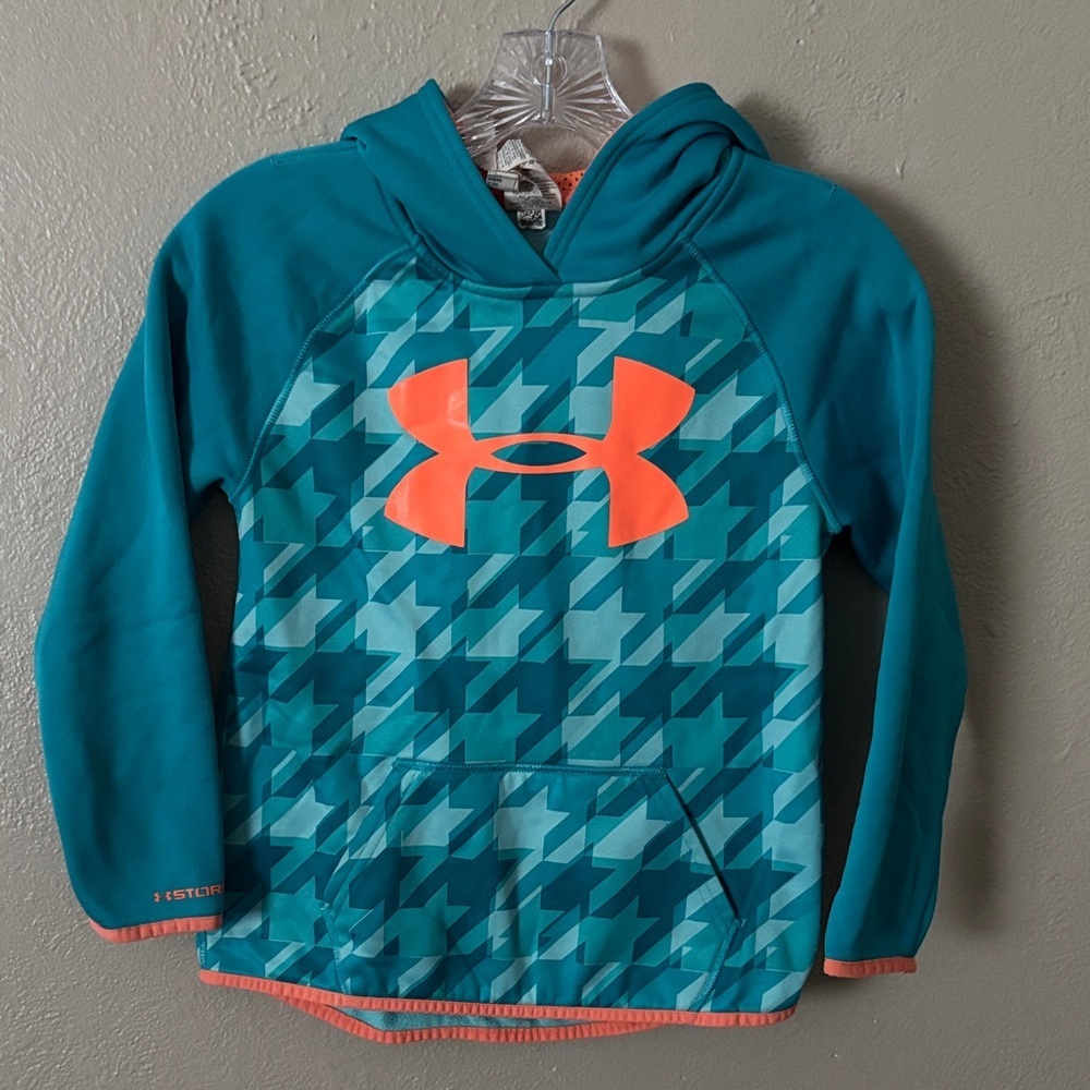 Boys Under Armour Active Hoodie‎ Storm Sweatshirt, Youth Small Teal/Orange